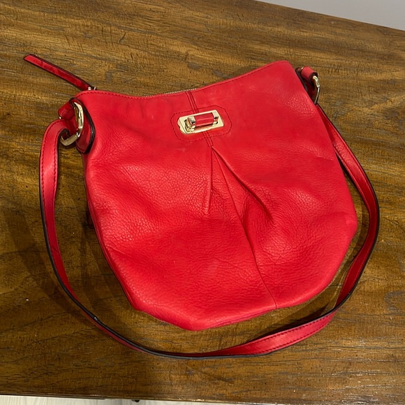 B Makowsky Red Leather Satchel - Picture 1 of 3